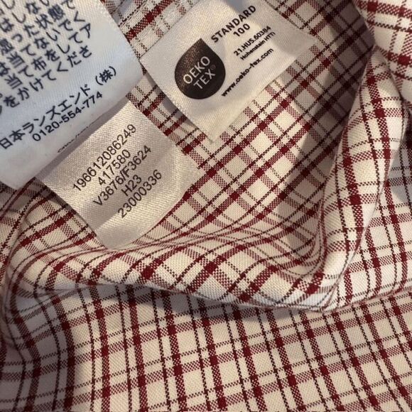 Lands' End Men's Button Front Shirt Burgundy Red White Traditional Fit 17-36T - Picture 6 of 10